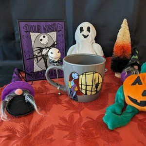 Disney Jack Skellington Sally Mug Stirrer Nightmare Before Christmas +Plaque NEW